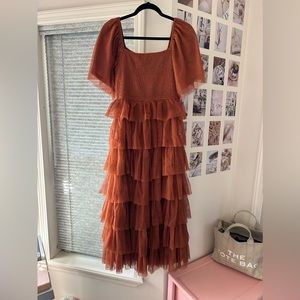 Tiered ruffle burnt orange dress